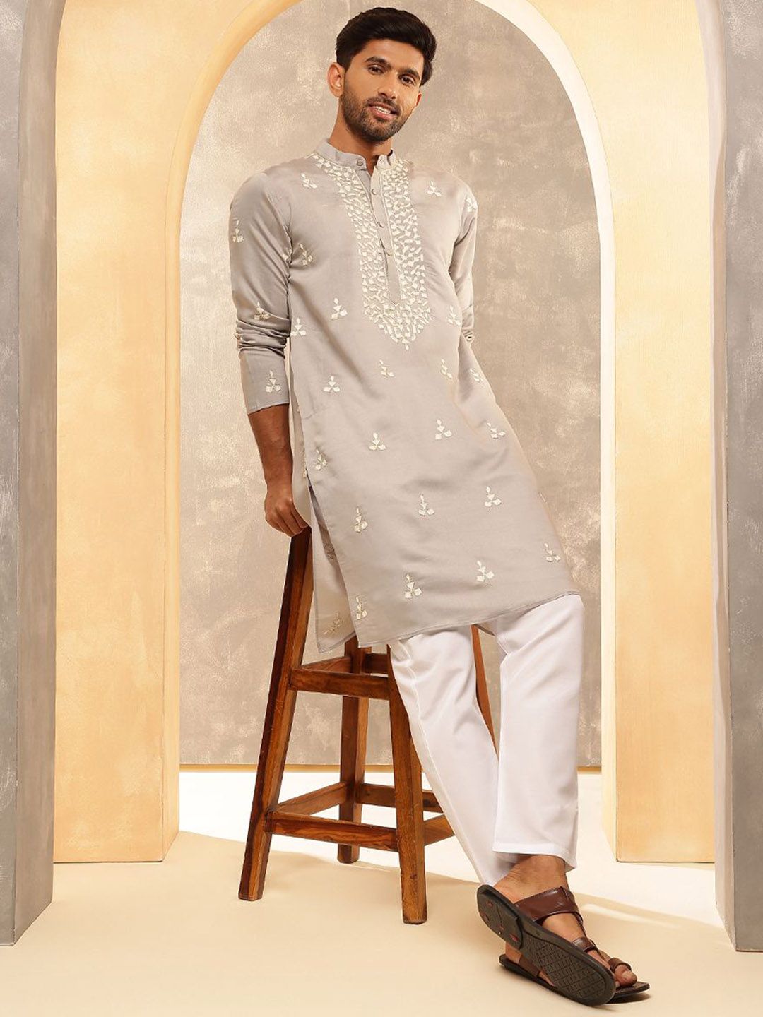Anouk Men Embroidered Regular Kurta with Pyjamas