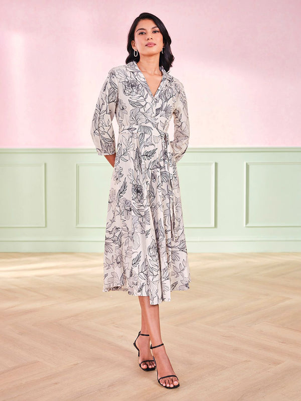 AND Animal Print Women V-Neck Fit & Flare Midi Dress