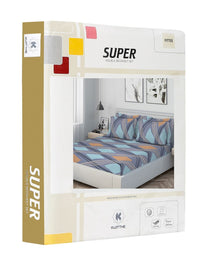 KLOTTHE Grey Geometric Printed Fitted 300 TC Double King Bedsheet With 4 Pillow Covers