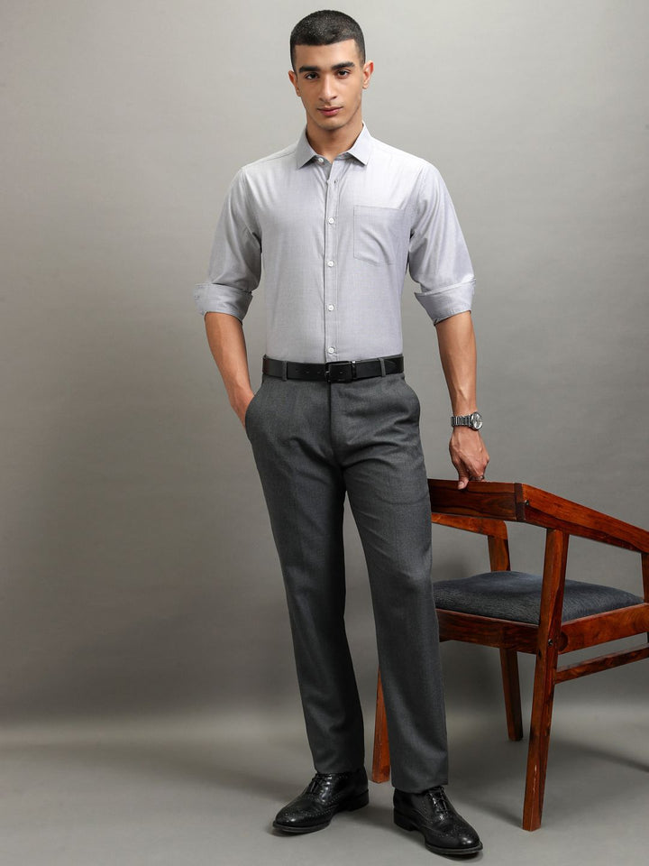 Highlander Men Light Grey Solid Slim Fit  Formal Shirt