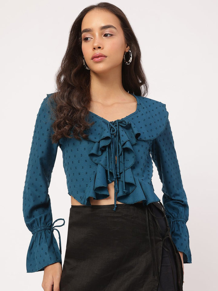 DressBerry Moonlight Muses Ruffled Dobby Weave Crop Top