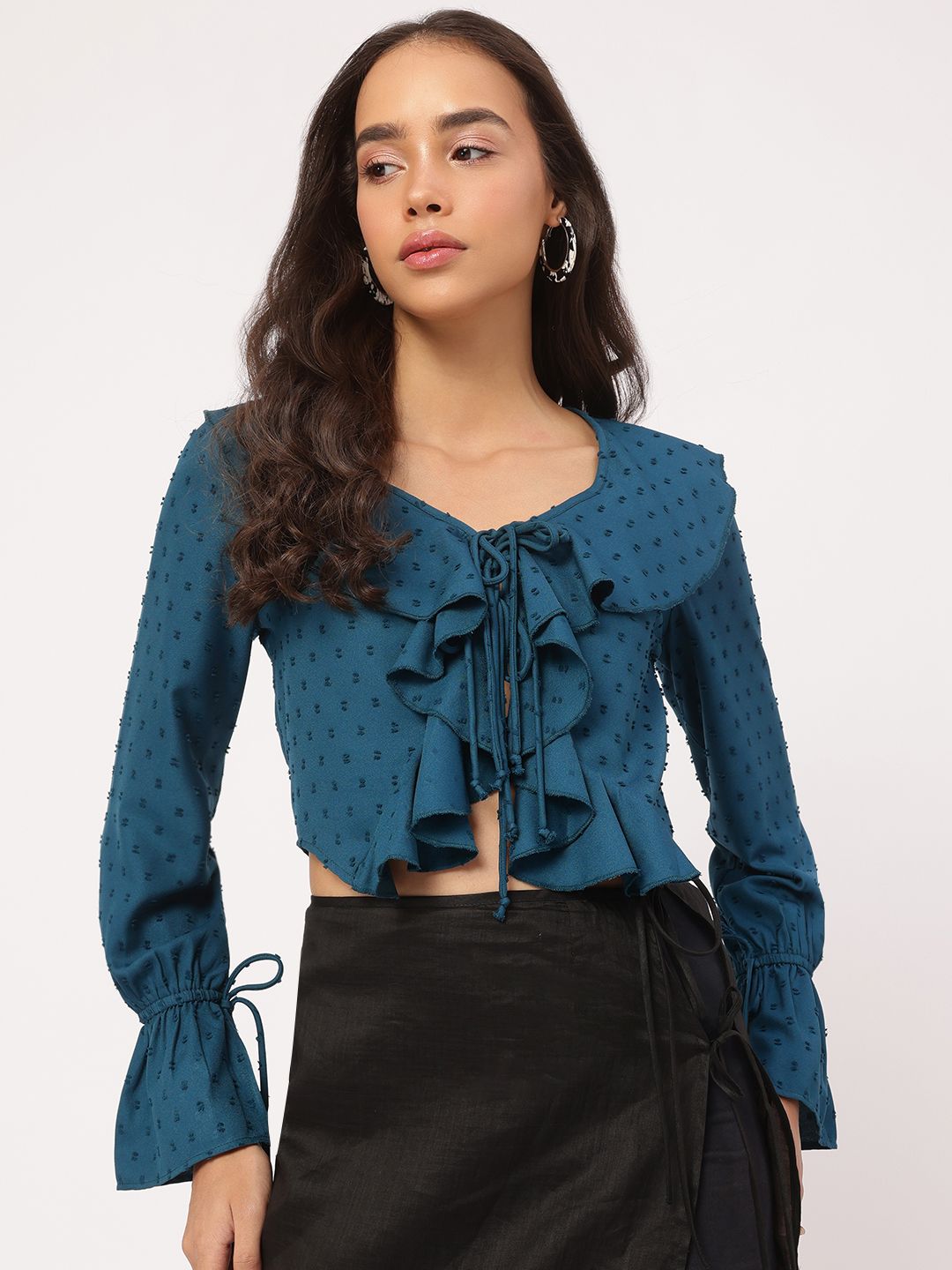 DressBerry Moonlight Muses Ruffled Dobby Weave Crop Top