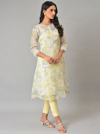 W Floral Printed Round Neck Panelled A-line Kurta