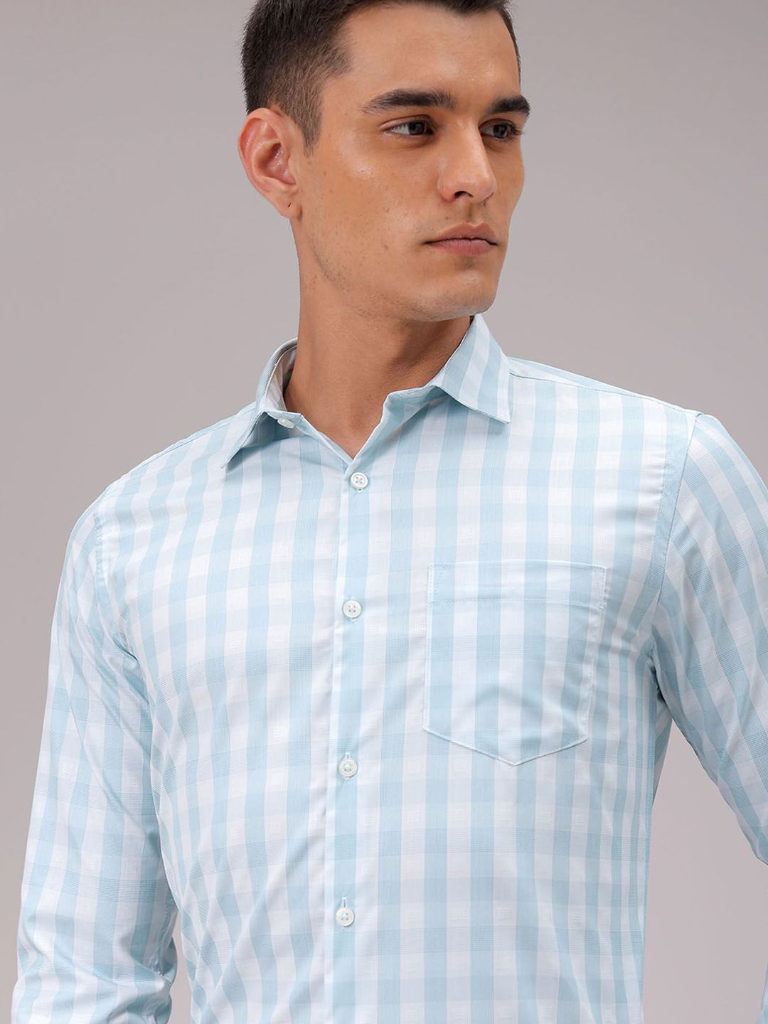 The Indian Garage Co. X Luxe Men Cutaway Collar Checked Slim Fit Formal Shirt