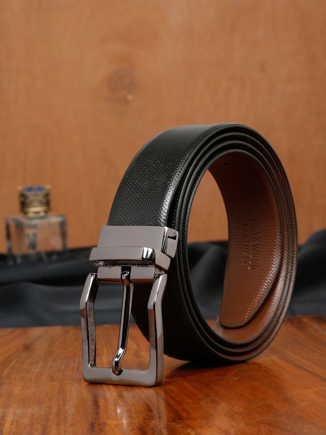 Teakwood Leathers Men Textured Leather Reversible Formal Belt