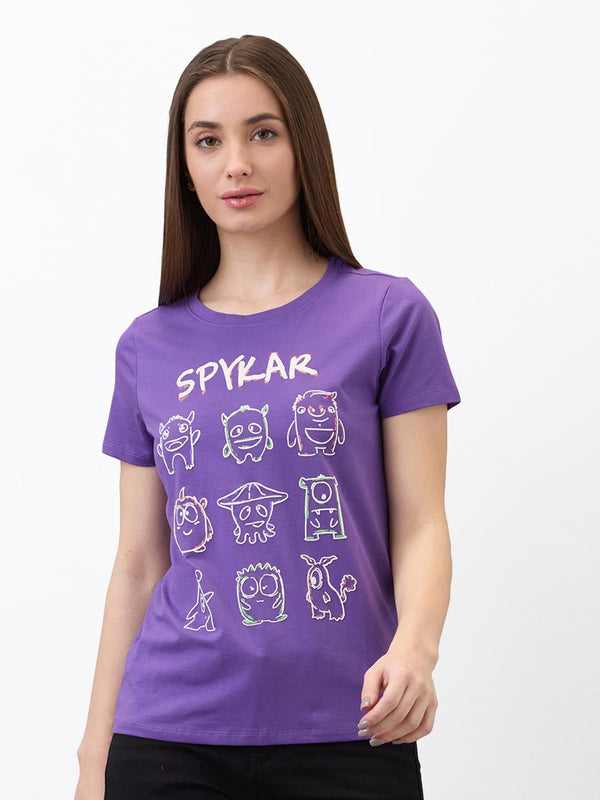 SPYKAR Women Regular Fit Typography Printed Round Neck Cotton T-shirt