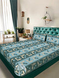 Myntra Elegant Homes Green & Blue Floral 300 TC King Bedsheet with 2 Pillow Covers