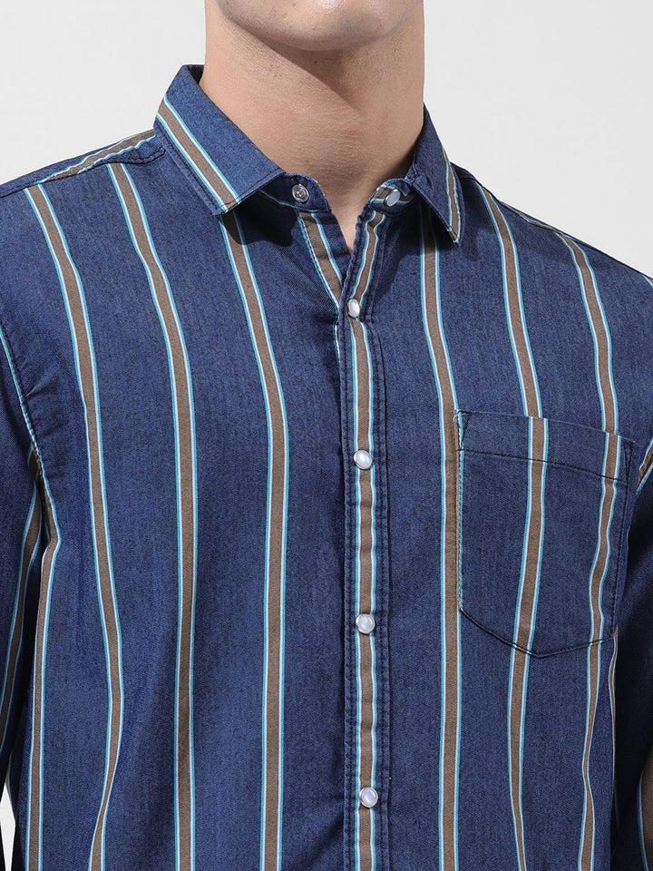 The Indian Garage Co Slim Fit Multi Stripes Striped Cutaway Collar Casual Shirt