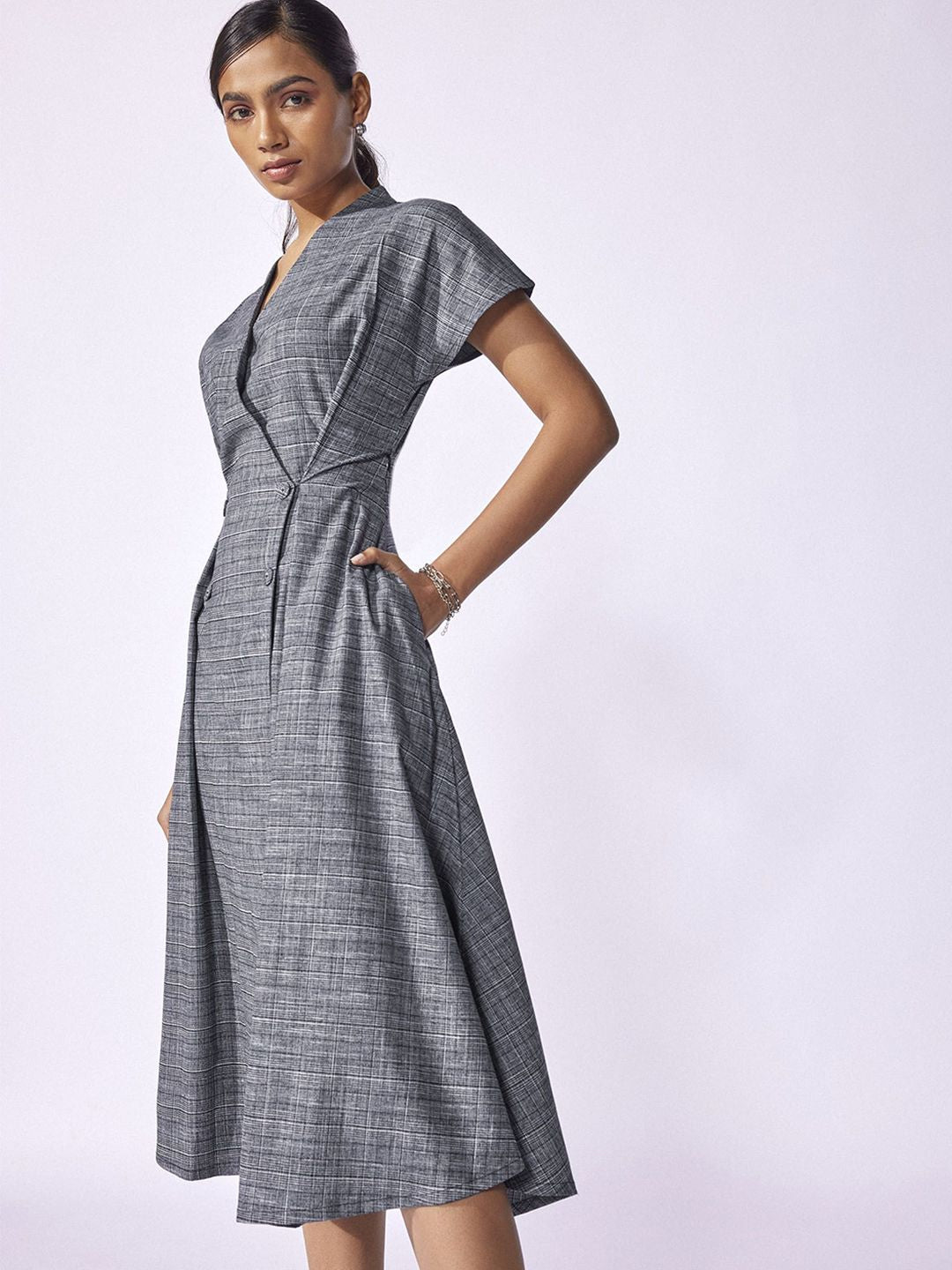 The Label Life Checked Wrap Midi Dress