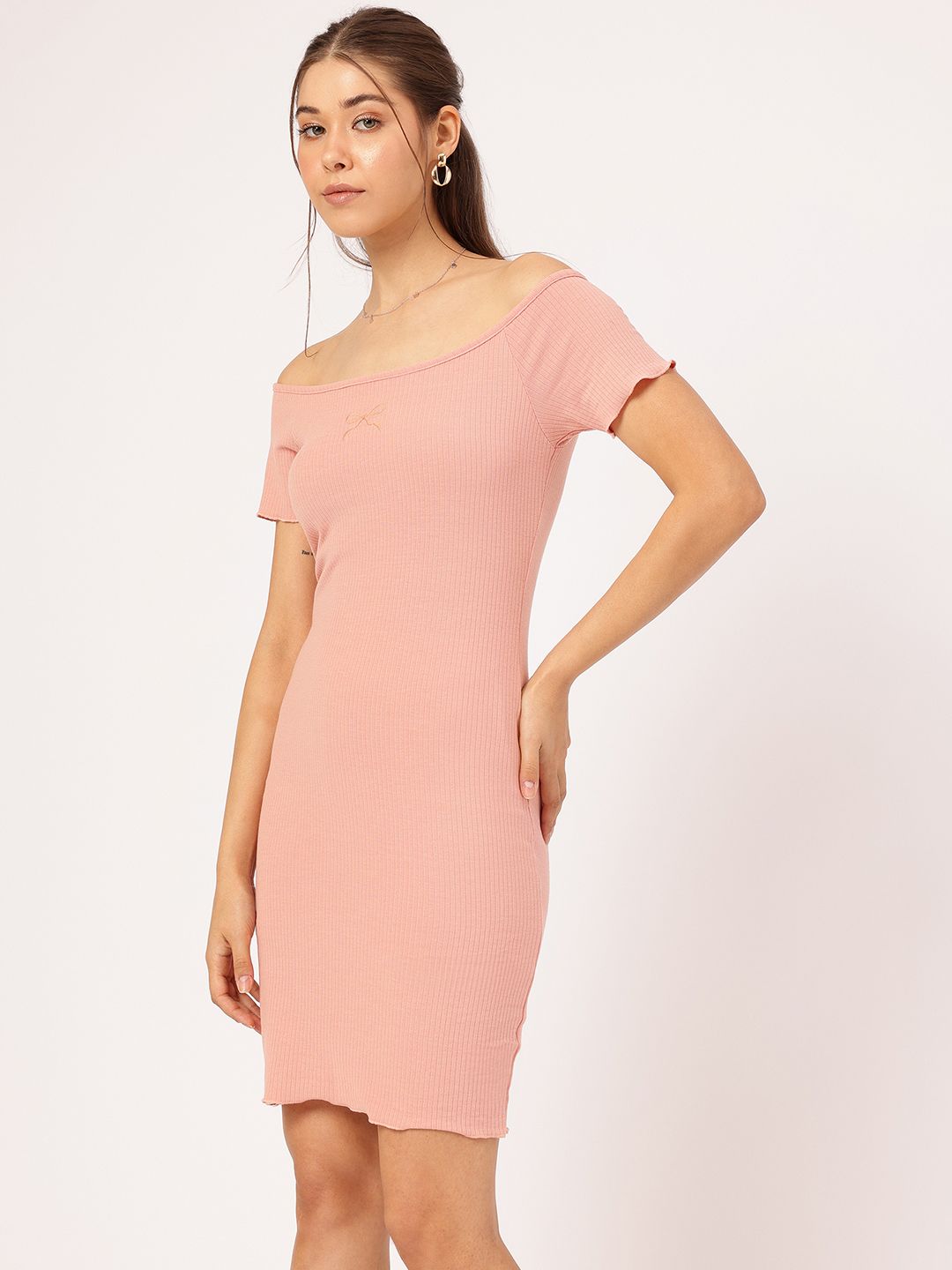 DressBerry Cute Femme Off-Shoulder Knitted Bodycon Dress