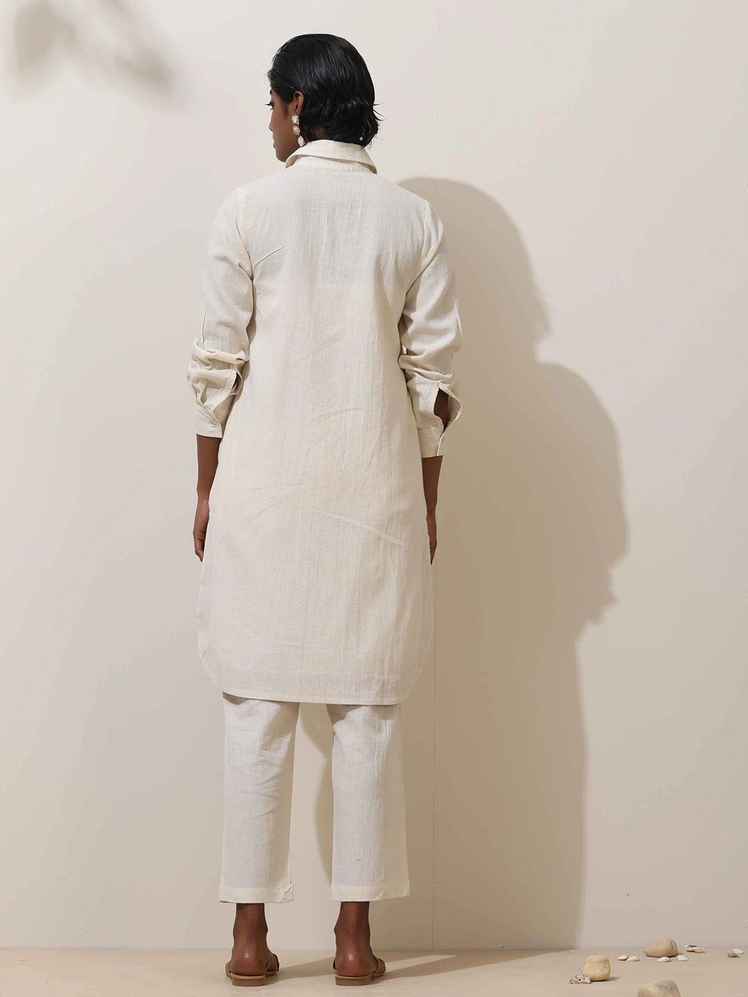 trueBrowns Off White Cotton Kurta Co-Ord Set