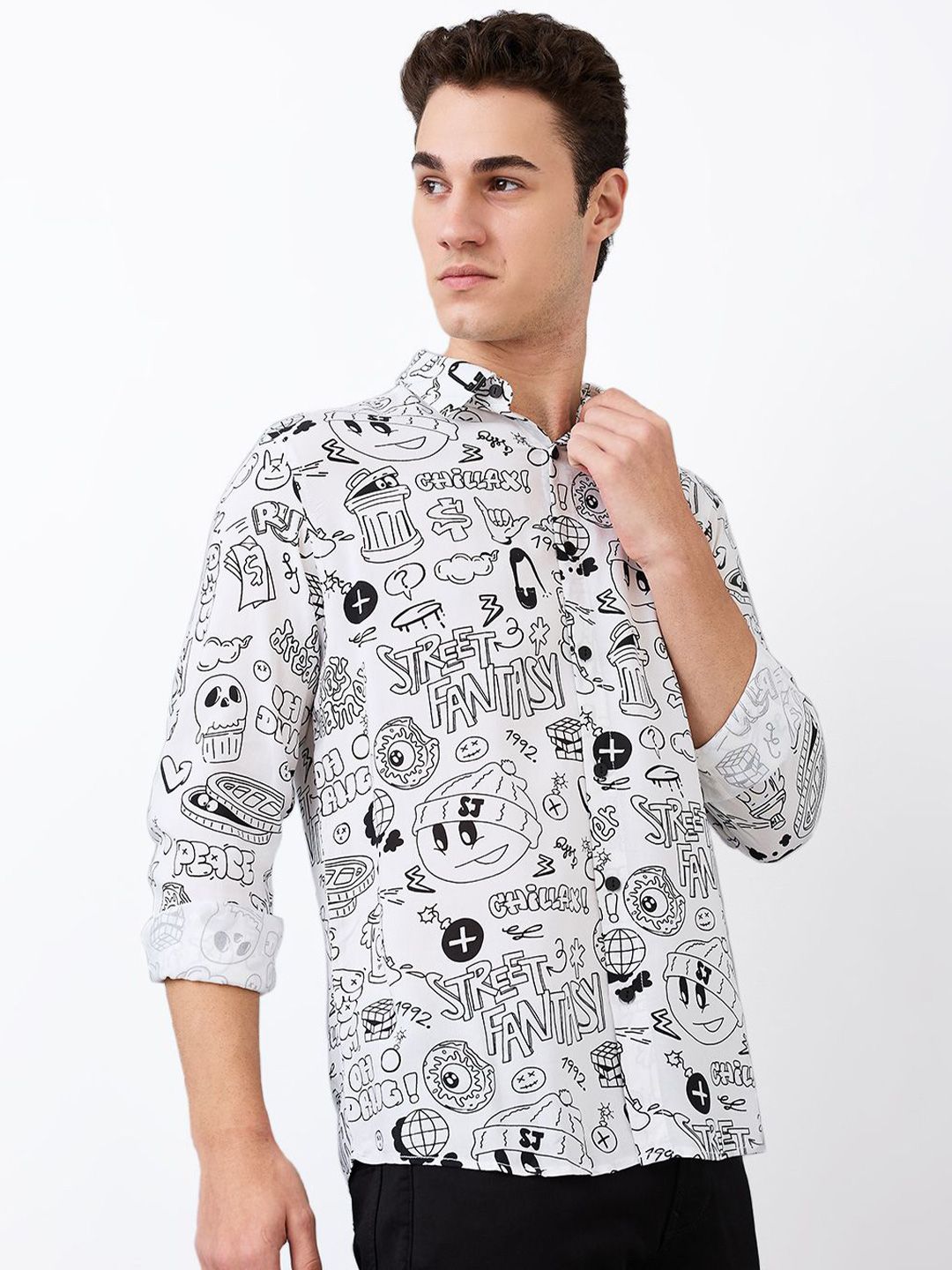 SPYKAR Men Spread Collar Graphic Printed Cotton Casual Shirt