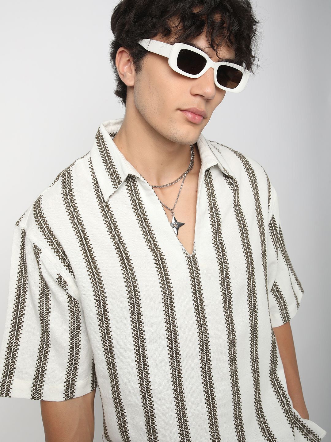 VASTRADO Men Classic Vertical Stripes Self Design Cotton Oversized Casual Shirt