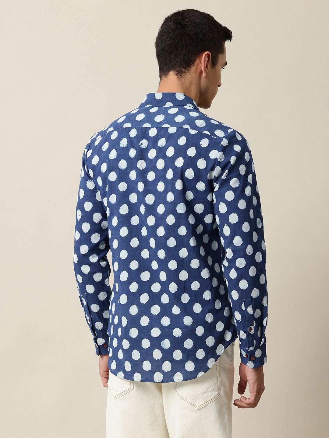 Mr Bowerbird Tailored Fit Organic Cotton Polka Dot Hand Printed Casual Shirt