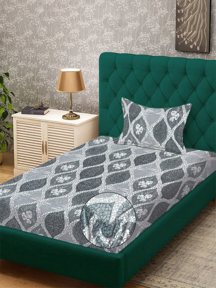 Myntra Elegant Homes Grey Floral Dilengkapi 300 TC Wool Bedsheet Single Dengan 1 Sarung Bantal