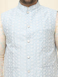 SOJANYA PLUS Lelaki Plus Saiz Sulam Jaket Nehru Kolar Mandarin