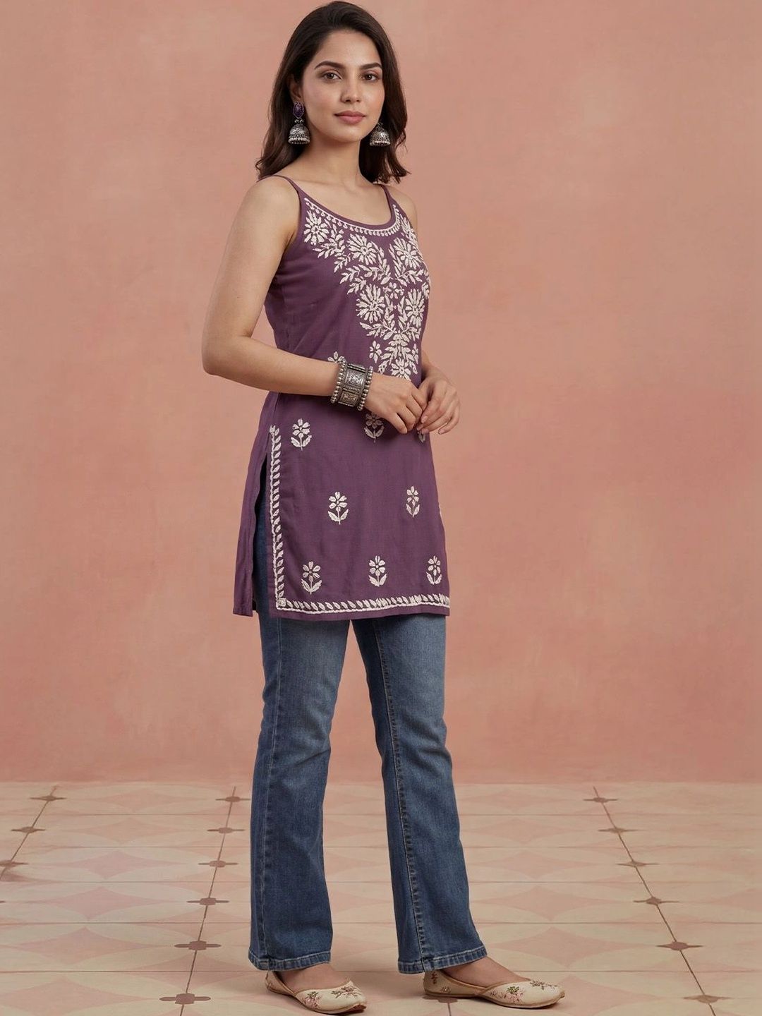 Kurta Sulam Benang Sulam Wanita Rumah Chikankari