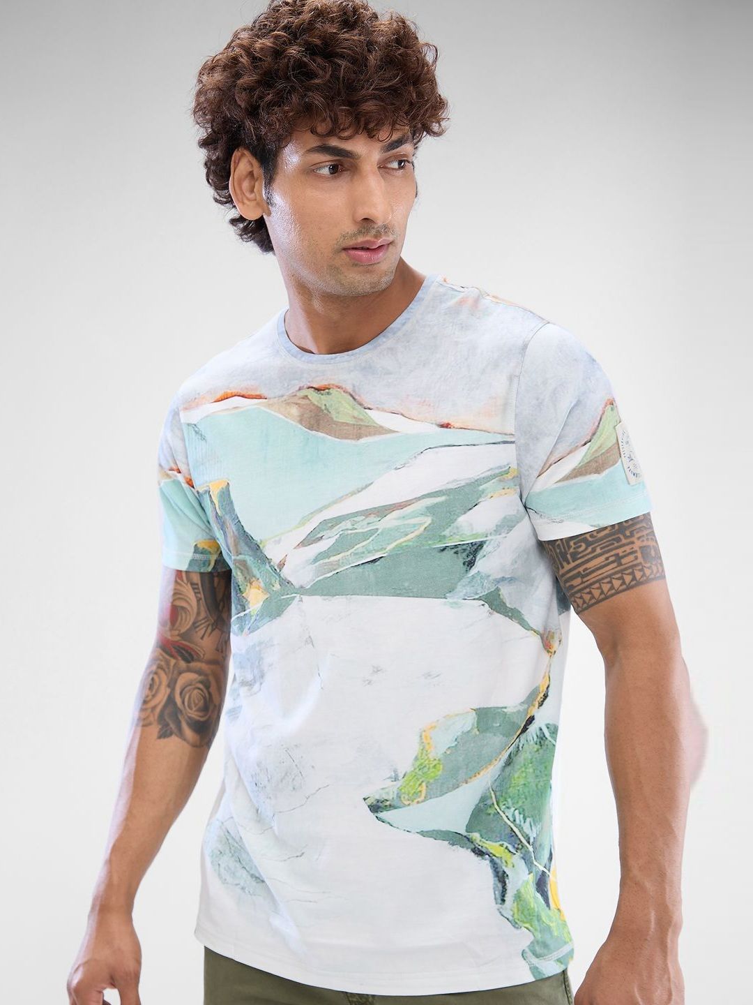 SPYKAR Men Abstract Printed Round Neck Cotton T-shirt