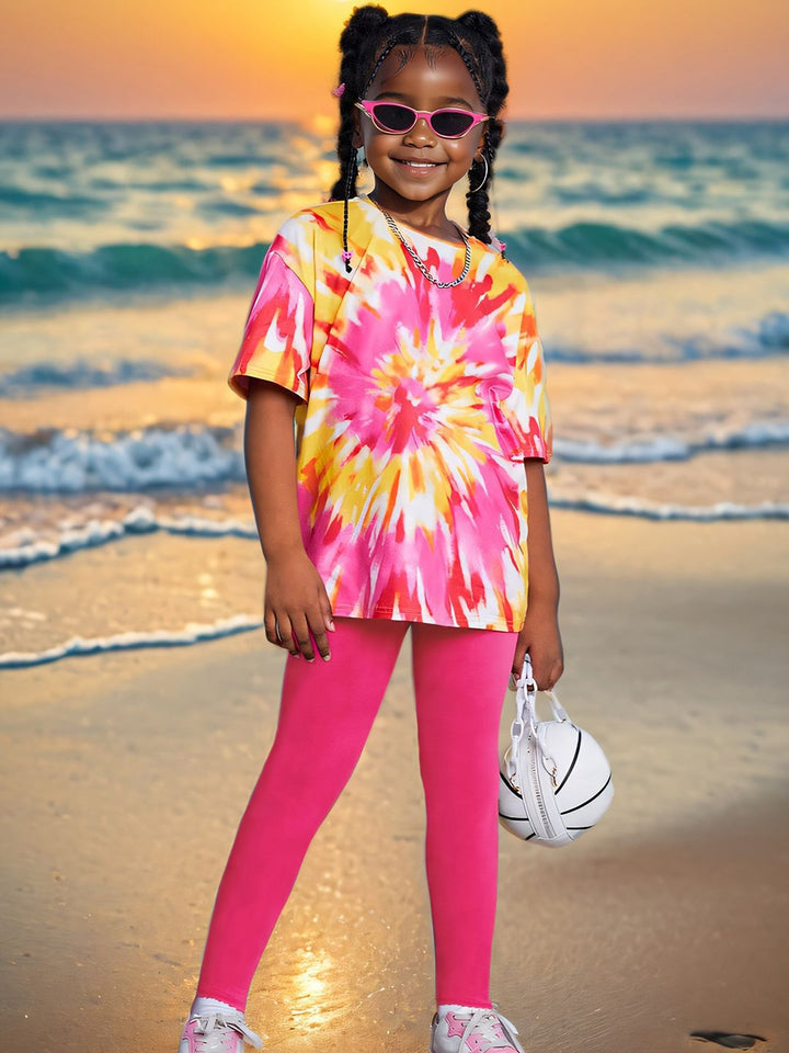 YK Girls Tie-Dye T-shirt with Leggings Clothing Set
