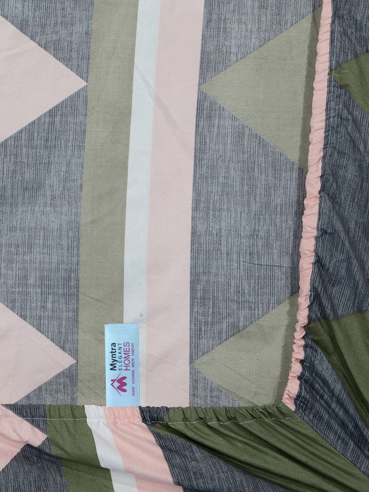 Myntra Elegant Homes Grey Geometric Polycotton 300 TC Dilengkapi Cadar King Halus dengan 2 Sarung Bantal-98 x 89 inci