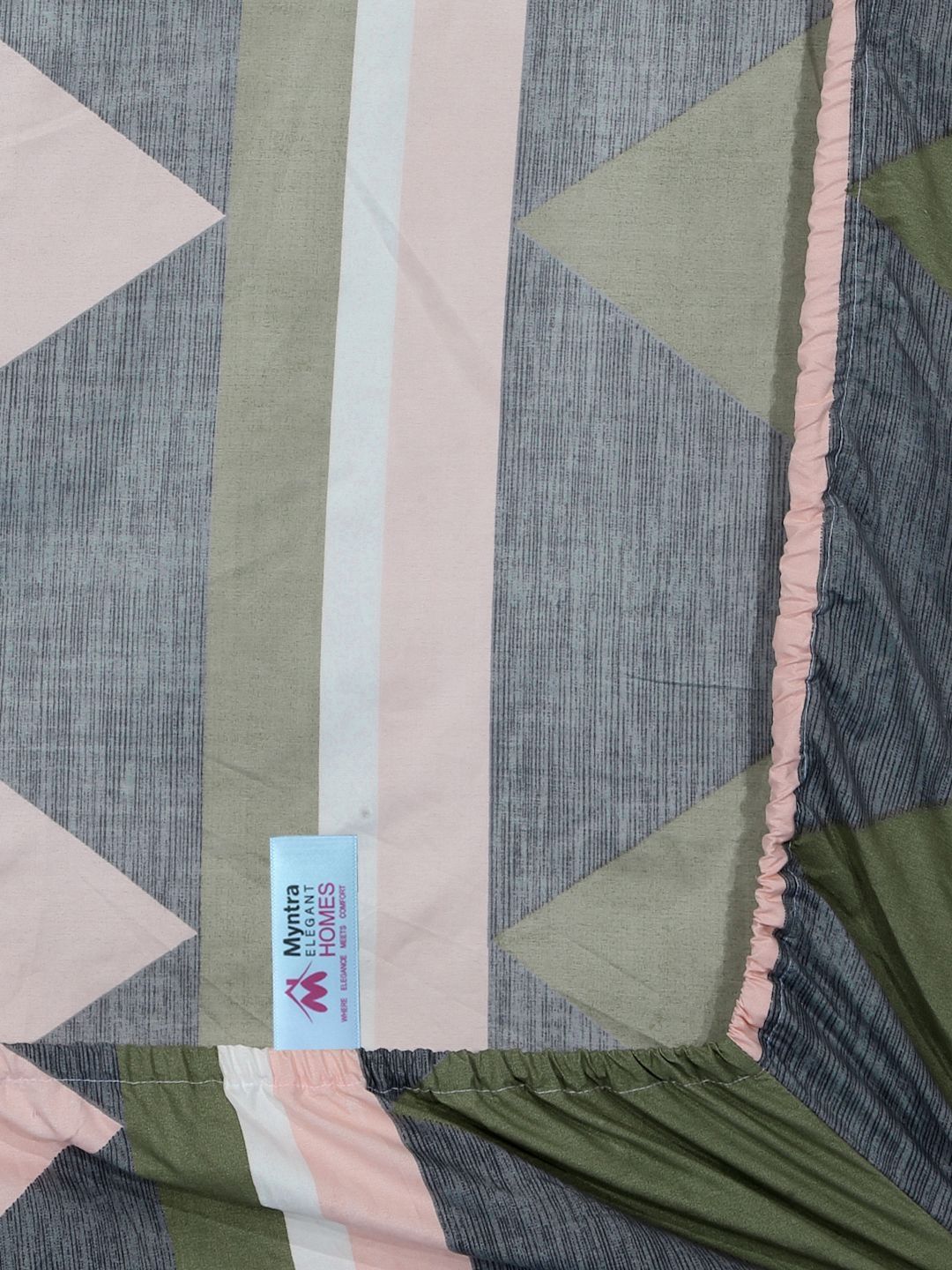 Myntra Elegant Homes Grey Geometric Polycotton 300 TC Dilengkapi Cadar King Halus dengan 2 Sarung Bantal-98 x 89 inci