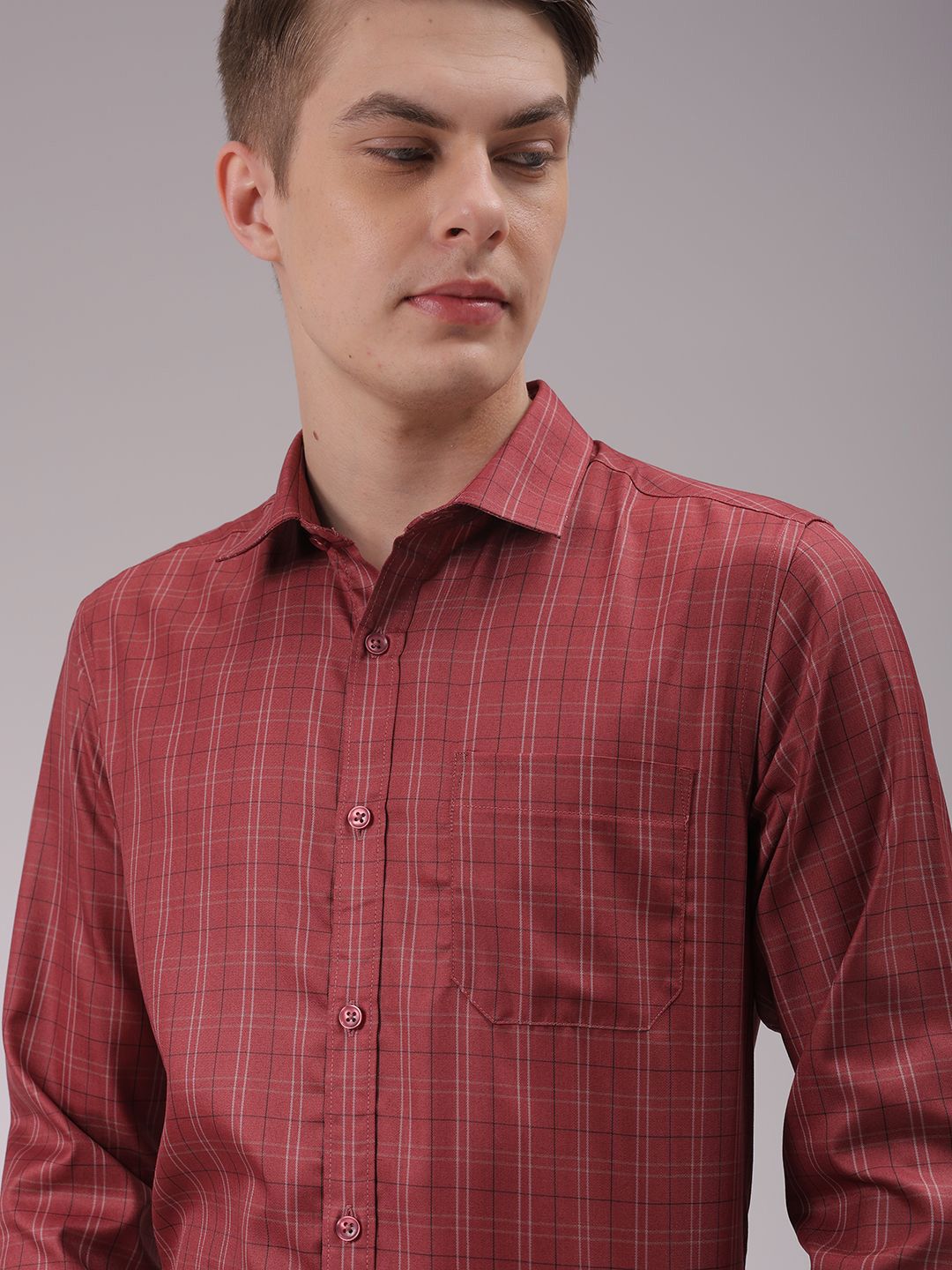 The Indian Garage Co. X Luxe Men Cutaway Collar Checked Slim Fit Formal Shirt
