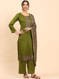Mamicha Women Ethnic Motifs Embroidered Regular Thread Work Pure Cotton Kurta with Palazzos & With Dupatta