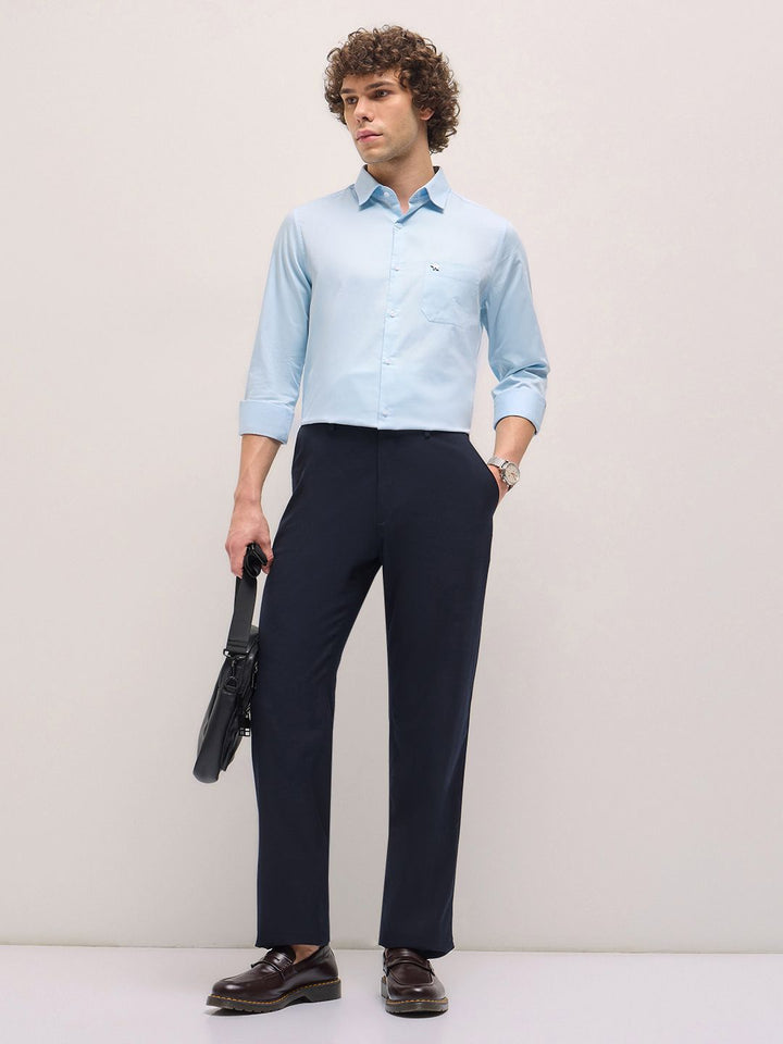 THE BEAR HOUSE Men Spread Collar Solid Cotton Tailored Fit Formal Shirt