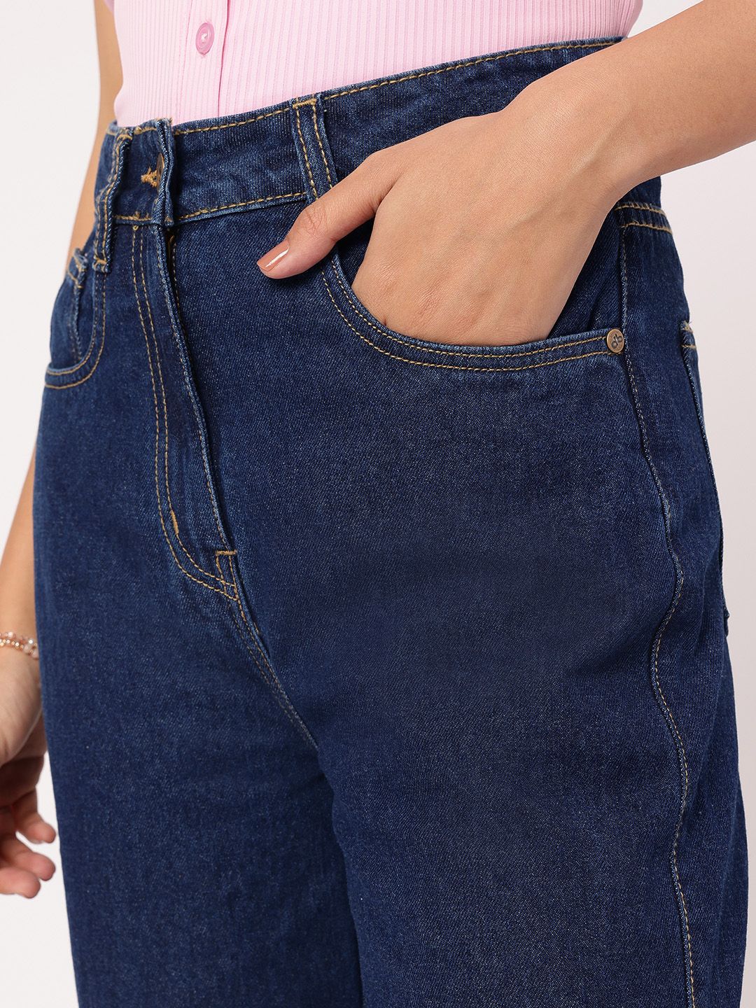 DressBerry Women Slash-Knee Flair Straight Fit Pure Cotton Jeans