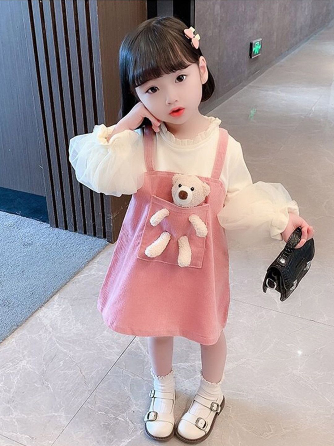 YK Girls Cotton Applique Pinafore Dress