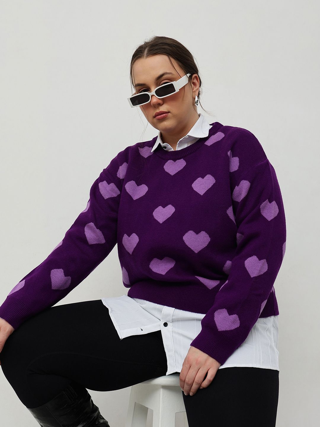 Wanita jalanan curvy ditambah saiz bercetak pullover
