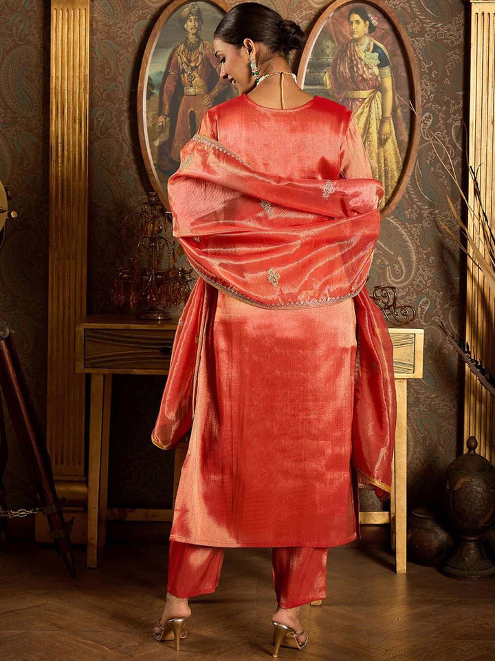 Indo Era Ethnic Motifs Embroidered Zari Liva Kurta With Trousers & Dupatta