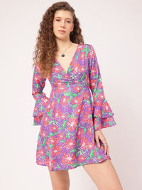 DressBerry Sweet Swirls Printed Bell Sleeve Mini A-line Dress