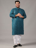 SOJANYA PLUS Size Floral Embroidered Band Collar Sequin Cotton Straight Kurta