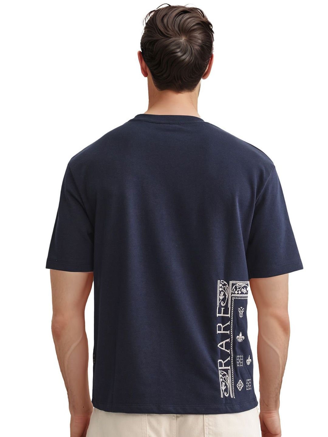 RARE RABBIT Men Graphic Printed Round Neck Slim Fit T-shirt