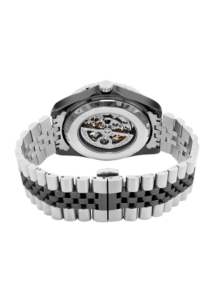 Sambungan Perancis Lelaki Skeleton Dial & Gelang Gelang Keluli Tahan Karat Tali Analog Automatic Motion Watch