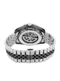 Sambungan Perancis Lelaki Skeleton Dial & Gelang Gelang Keluli Tahan Karat Tali Analog Automatic Motion Watch