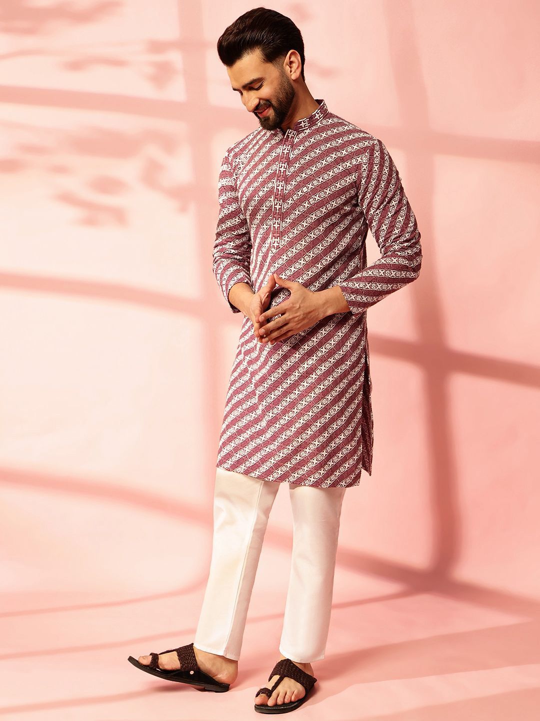 Anouk Men Embroidered Regular Sequinned Pure Cotton Kurta with Pyjamas