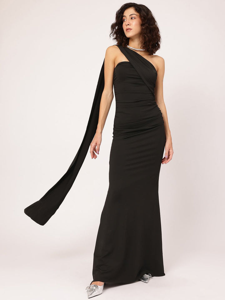 DressBerry Gleam Team Ruched Back-Slit Draped Maxi Dress