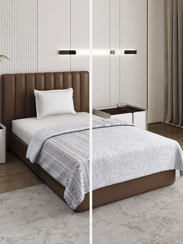 Monte Carlo Grey & White Printed Mild Winter 150 GSM Single Bed Dohar