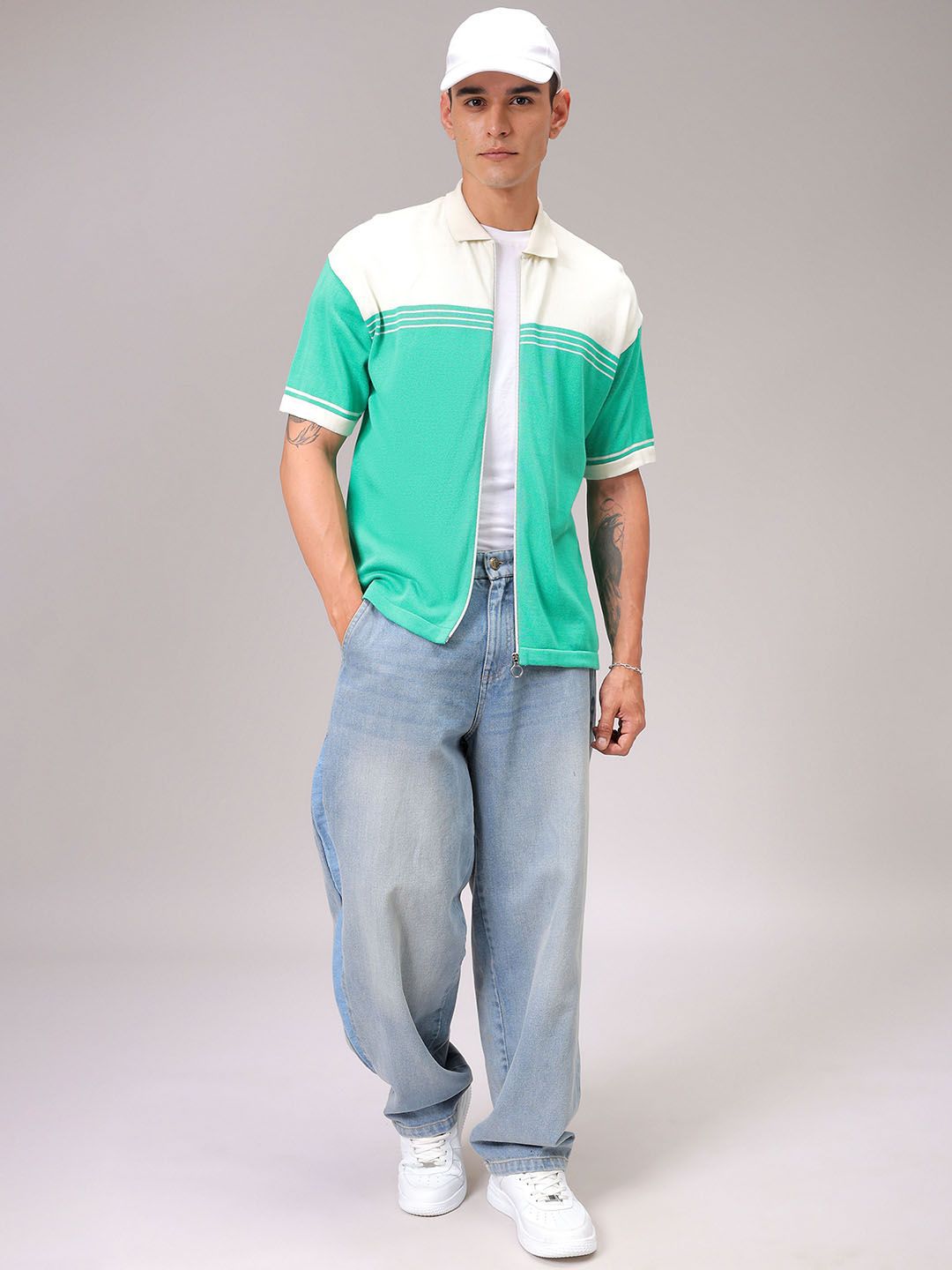 The Indian Garage Co Men Relaxed Fit Striped Flat Knit Polo Resortwear Shirt