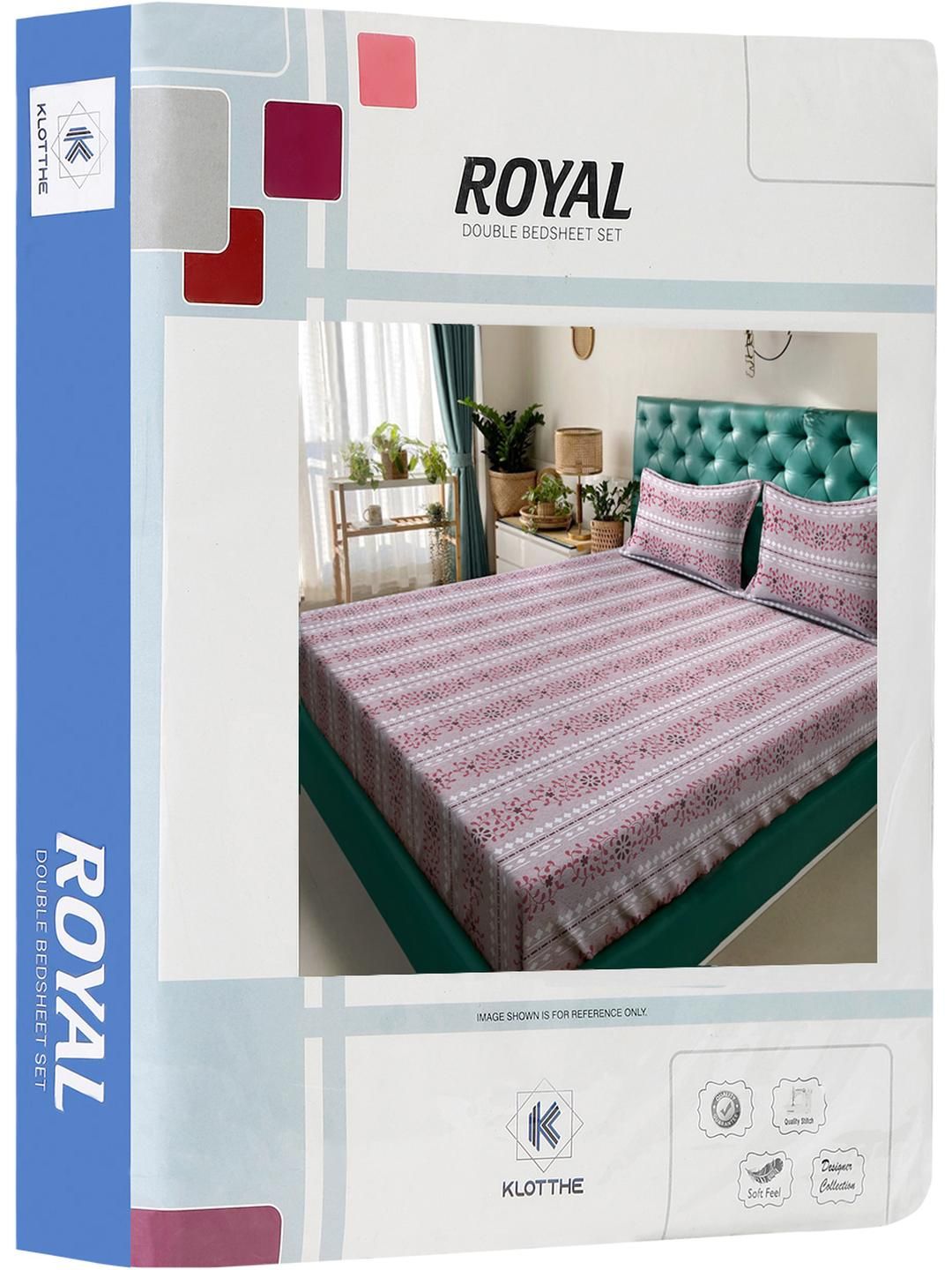 KLOTTHE Set Cadar King Bercetak Bunga Merah Jambu & Putih 400 TC Kapas 2.50 m x 2.25 m