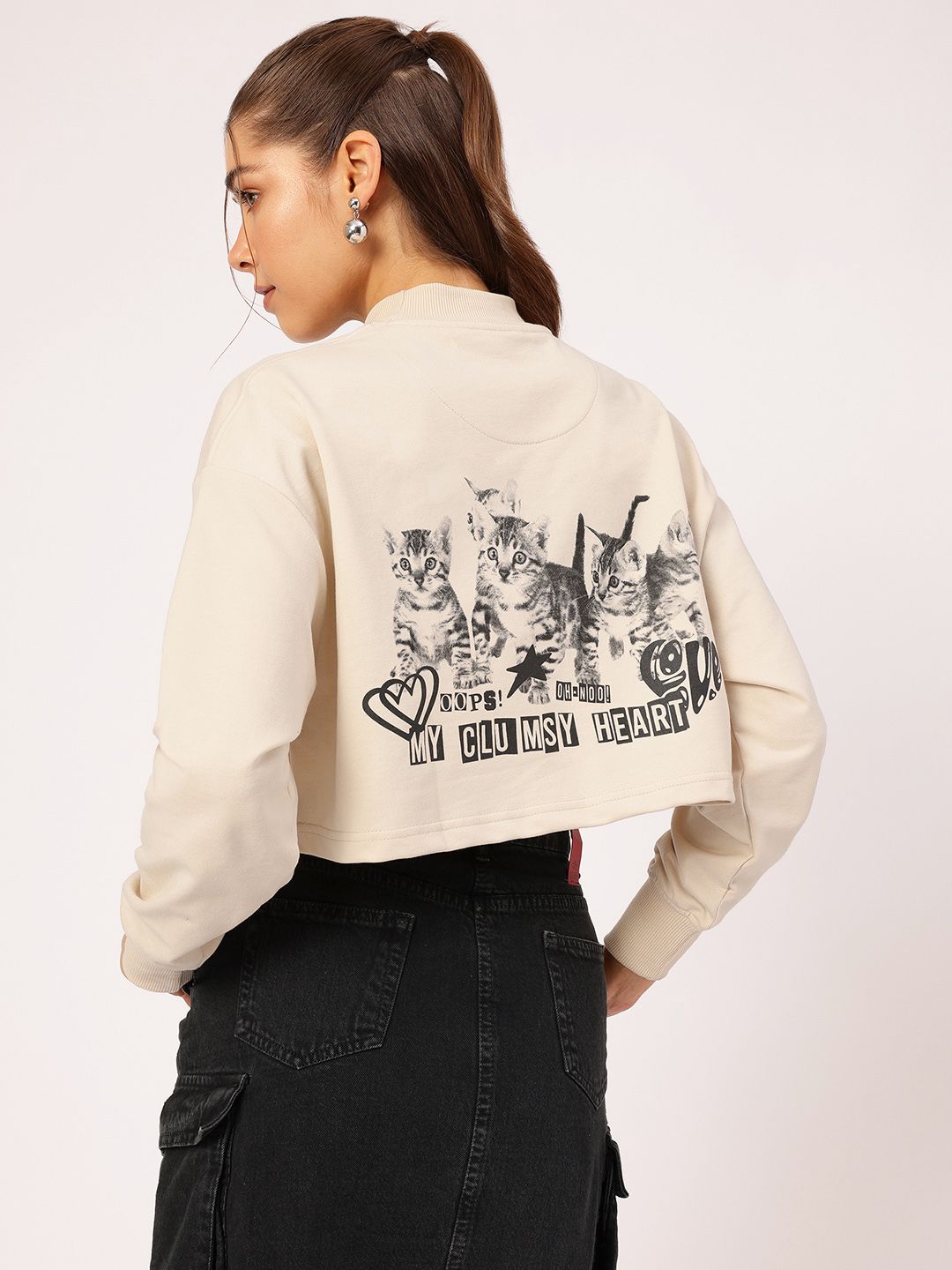 DressBerry Cat Woman Boxy Crop Sweatshirt
