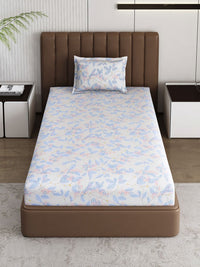 Monte Carlo Pixel Blue & White Floral Printed 120 TC Single Bedsheet Set 1.52 m x 2.30 m