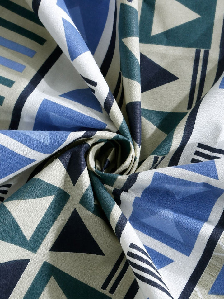 Myntra Elegant Homes Grey & Blue Geometric 400 TC Cotton King Bedsheet Set 2.70 m x 2.70 m