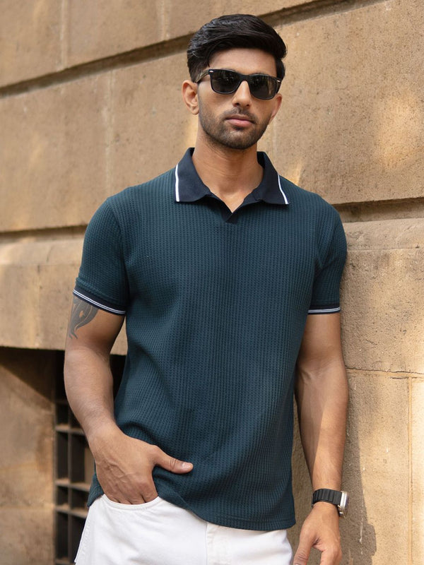 Powerlook SS25 Textured Contrast Polo Collar T-Shirt