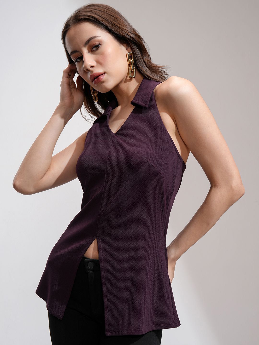 ESPYR By Tokyo Talkies Women Solid Halter Neck Sleeveless Top