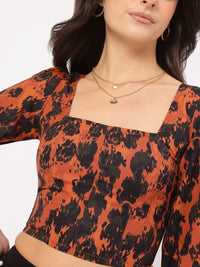 DressBerry Kawaii Dreamscape Square Neck Printed Panelled Crop Top