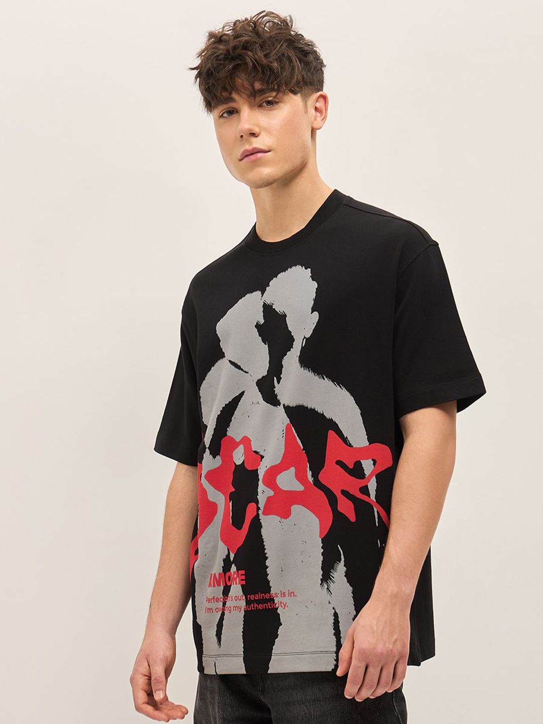 THE BEAR HOUSE Abstract Printed Round Neck Cotton Oversized T-shirt