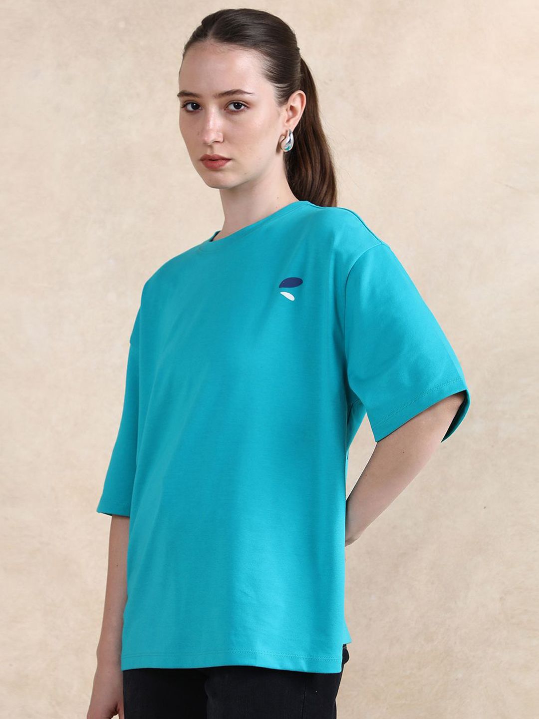 RAREISM Women Graphic Printed Round Neck Cotton Oversized T-shirt